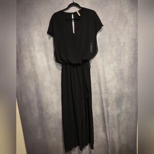 NWT Last Tango Black  Jumpsuit w/ Chiffon Asymmetrical Overlay Medium